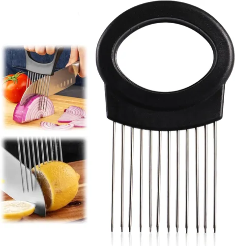 Soporte de cebolla mejorado para rebanar, cortador de cebolla de limón de acero inoxidable para rebanar, cortador de verduras para patatas y Redonda