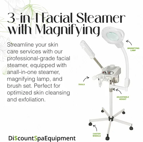 Miniatura 2 de Discount Spa Equipment - Vaporizador facial de ozono 3 en 1, vaporizador facial para esteticista con lámpara de aumento de dioptrías 5X, juego