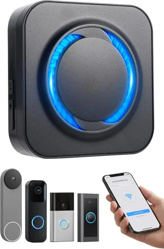 Extensor de timbre inalámbrico Wi-Fi para Ring, Blink, timbres de video Google Nest, compatible con Alexa, configuración sin cables, conexión a Negro