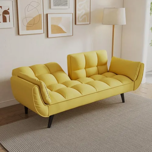 Miniatura 4 de 57" Convertible Sleeper Couch Bed, 3-in-1 Tufted Upholstered Daybed Futon Sofa Bed Loveseat with Reclining Split Backrest, Velvet 2-Seaters Sofa