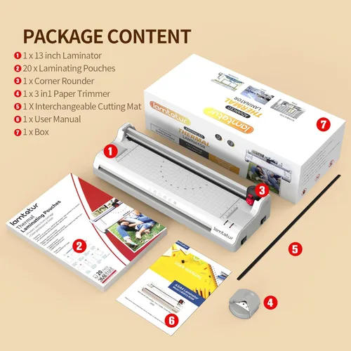 Miniatura 2 de Lamtetur Laminadora 7 en 1, máquina laminadora para A3/A4/A6, máquina laminadora con hojas laminadoras, 20 bolsas para uso en oficina, hogar