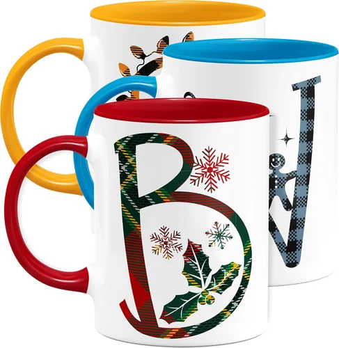 Tazas de café con iniciales de Navidad 2024 de 11 o 15 onzas, 9 cuadros diferentes, personalizadas, 7 colores opcionales, regalo de Navidad 2024,