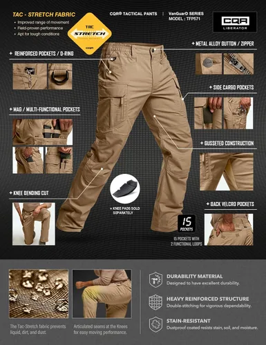 Miniatura 5 de CQR - Pantalones tácticos elásticos para hombre, pantalones cargo de ripstop resistentes al agua, pantalones ligeros para trabajo al aire libre