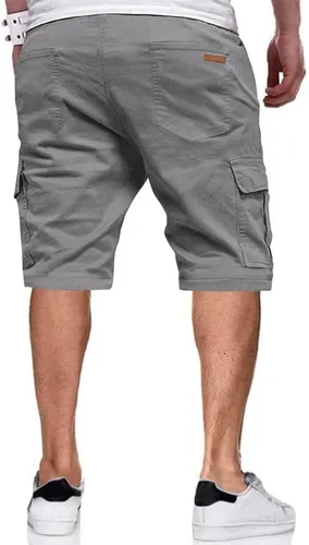 Miniatura 2 de JMIERR Pantalones cortos de sarga para hombre con cordón de algodón clásico elástico con 6 bolsillos