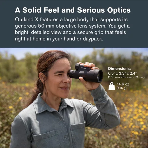 Miniatura 2 de Celestron Outland X 10x50 Monocular - Incluye adaptador para teléfono inteligente - Lente objetivo grande de 1.969 in - Óptica multicapa - Prisma