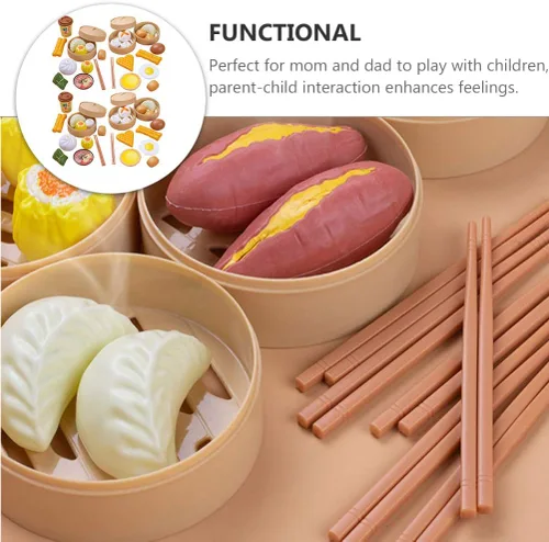 Miniatura 3 de NUOBESTY Juego de comida china para el desayuno, 58 piezas, juguetes de cocina con Dim Sum para cocinar alimentos para niños, juego de rol