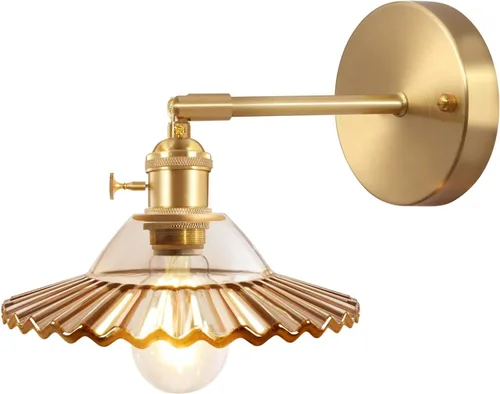 Miniatura 12 de Shenmoyl Apliques de pared vintage con pantalla de cristal de loto blanco de 180 grados, ajustable, de latón, con cable, moderna lámpara de pared