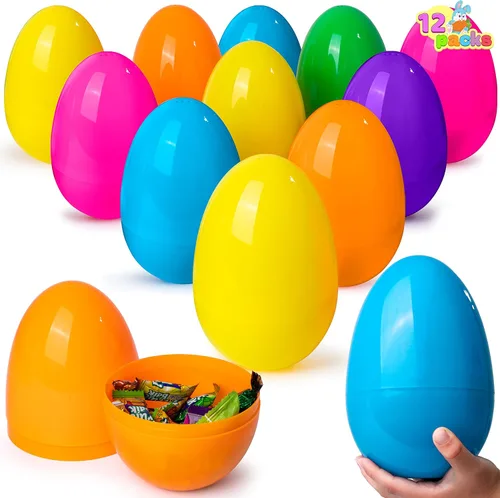 Miniatura 10 de JOYIN 6 huevos de Pascua de plástico jumbo de 7 pulgadas, colores sólidos brillantes, 6 colores surtidos, huevos vacíos para rellenar golosinas
