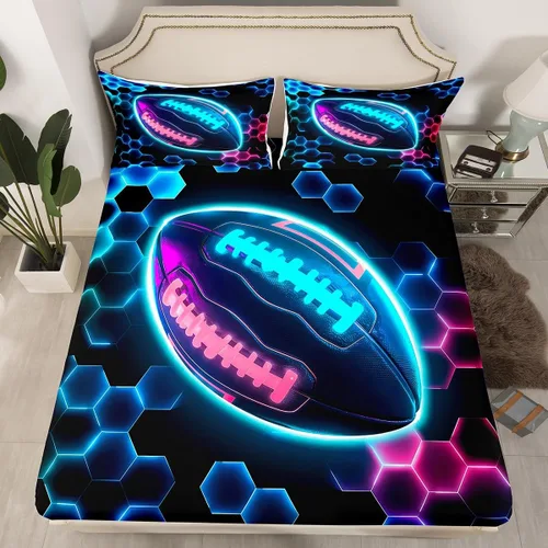 Miniatura 3 de Erosebridal Graffiti - Juego de sábanas de rugby con casco de rugby colorido, sábanas deportivas para niños y niñas, juego de fútbol, sábana bajera