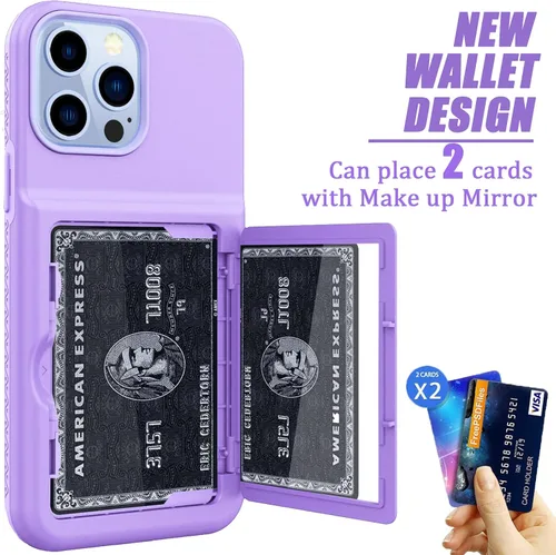 Miniatura 2 de Funda tipo cartera para iPhone 13 Pro Max, [Soporte para tarjeta de crédito integrado] Defensor 2 en 1 con ranuras para tarjetas, espejo oculto, a