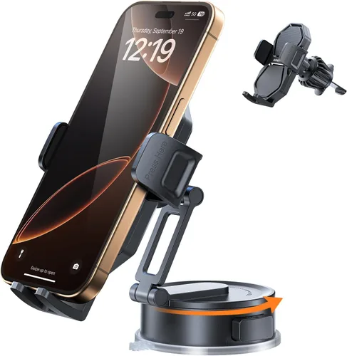 SUPERONE Soporte de teléfono 3 en 1 para automóvil [ventosa y clip más fuertes] Soporte de teléfono ajustable de 360° para tablero, ventilación,