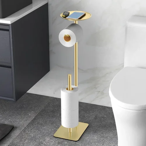 Miniatura 8 de FEILERN Soporte de papel higiénico para baño, dispensador de rollos de papel higiénico, 4 rollos de reserva, con estante superior de almacenamiento