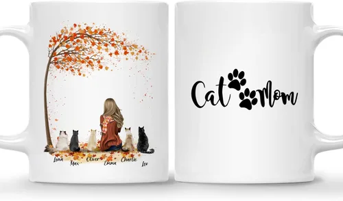 Miniatura 12 de Gossby Taza personalizada con texto en inglés "Being a Cat Mom", regalo personalizado para mujeres con diseño, nombre, raza de gato, cumpleaños, día