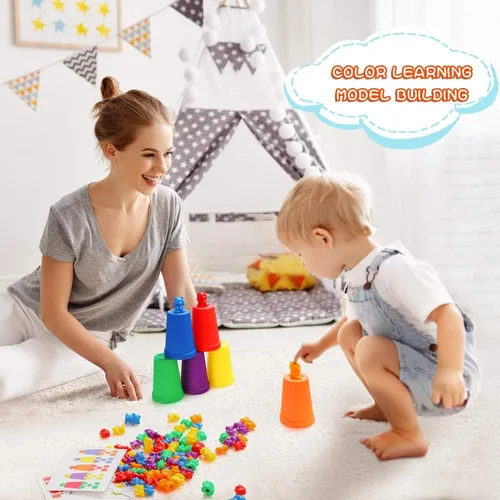 Miniatura 5 de Bmag Contar osos con tazas de clasificación a juego, juguete educativo STEM de reconocimiento de color de números para niños pequeños, juguete