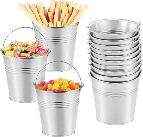 Toyvian Mini cubos de metal con asas, 12 macetas de hojalata plateadas de 4 pulgadas para el aula, bolsas de regalo pequeñas, bolsas de regalo,
