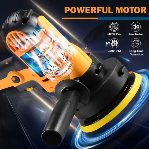 Miniatura 2 de CJC Pulidora de Búfer – Máquina de velocidad variable de 110 V 600 W – Pulidora orbital aleatoria para pisos, automóviles, muebles, encerado