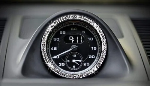 Miniatura 5 de iJDMTOY Cristal Rhinestone Interior Dashboard Analog_Clock Decoración Envolvente Anillo Trim Compatible con Porsche