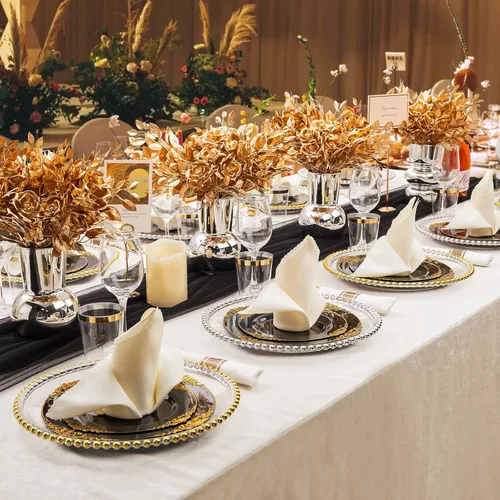 Miniatura 6 de Hioasis 210 platos negros y dorados, platos de fiesta negros para 30 invitados, incluye 60 platos resistentes (20% más gruesos que el estándar), 30