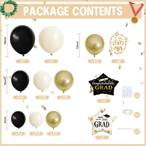 Miniatura 2 de Kit de arco de guirnalda de globos negro, blanco y dorado, arco de guirnalda de arena blanca perla metálica champán con globos de confeti