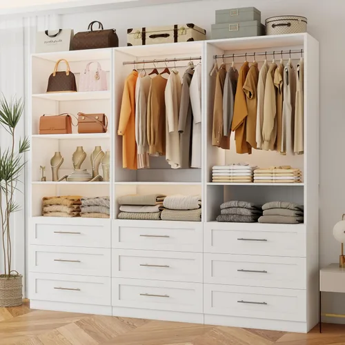 Miniatura 10 de Sistema de armario con 6 cajones, sistema organizador de armario de madera de 48", sistema de armario para vestidor o armario pequeño con estantes