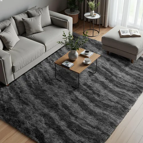 Miniatura 75 de Zentavio Alfombras de área para sala de estar, alfombras grises para dormitorio, alfombra de 4 x 6, alfombra mullida, peluda y suave, shag estética