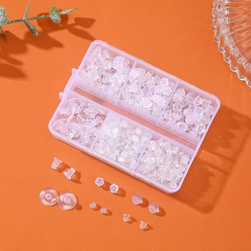 Miniatura 3 de Nkwuire Tuercas de silicona para aretes con tachuelas, 550 piezas, 6 estilos, respaldos de aretes transparentes y suaves, hipoalergénicos, de goma