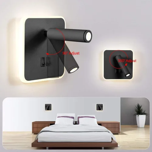 Miniatura 4 de Kawell Apliques de pared LED modernos 2 en 1 de 8 W con interruptor, foco de pared de lectura ajustable de 3 W, cableado interior para dormitorio