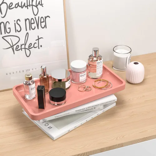 Miniatura 3 de Bandeja de tocador de baño para encimera, bandeja organizadora de bambú para tocador, inodoro, bandeja decorativa pequeña para perfumes, bandeja Rosa