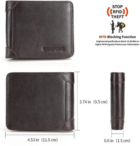 Miniatura 53 de Billetera de piel triple con bloqueo RFID para hombre con 2 ventanas de identificación, 2 compartimentos para efectivo, 6-8 ranuras para tarjetas