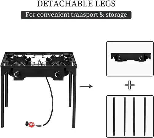 Miniatura 6 de Henf Estufa de campamento para exteriores, cocina portátil de gas propano de alta presión con regulador ajustable de 0-20 PSI, patas ajustables