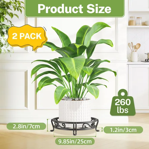 Miniatura 2 de iDavosic.ly Paquete de 2 soportes de metal para plantas para interiores y exteriores, 11 pulgadas de ancho, de hierro resistente al óxido, para Negro