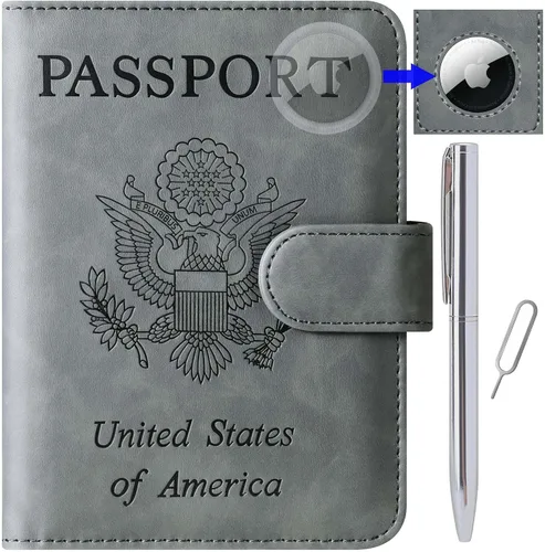 Miniatura 22 de Funda para pasaporte, cartera, artículos esenciales de viaje, de cuero, estuche con bloqueo RFID, equipaje de vacaciones, artículos imprescindibles