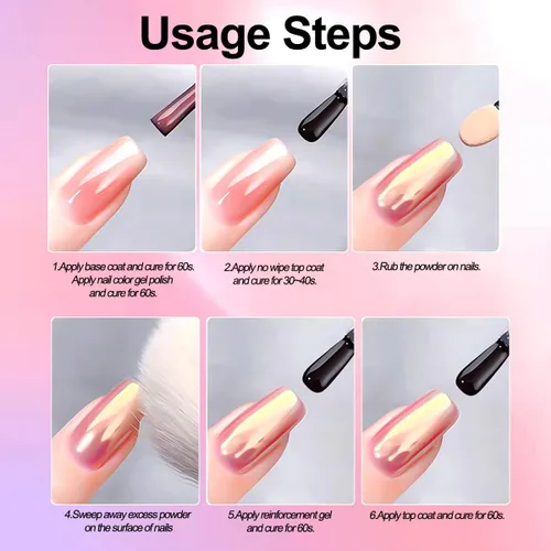 Miniatura 9 de Polvo de uñas holográfico dorado cromado para uñas de gel, pigmento iridiscente Aurora sirena, kit de polvo mágico de perla blanca con purpurina