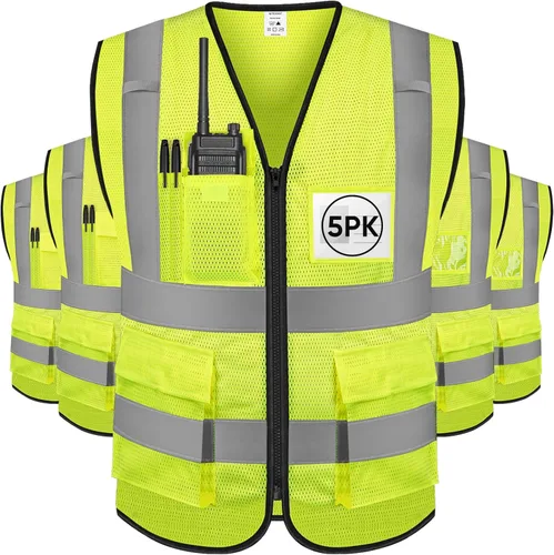 TICONN Chaleco de seguridad reflectante de alta visibilidad Clase II de malla para mujeres y hombres Cumple con los estándares ANSI Amarillo