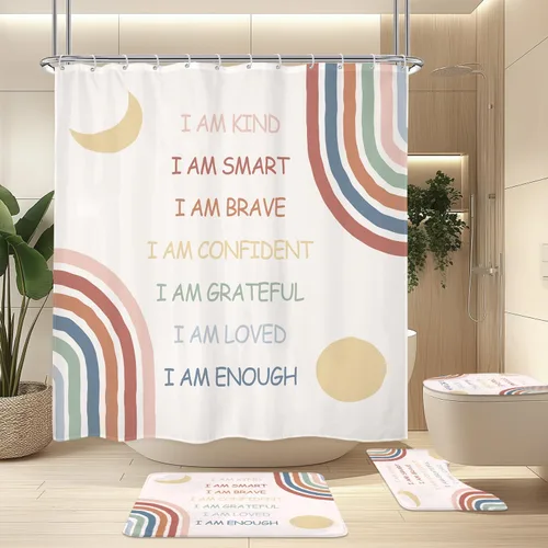 Miniatura 16 de Cortina de ducha infantil boho con arco iris, 60 pulgadas de ancho x 72 pulgadas de alto, citas inspiradoras, abstracto, motivacional, positivo