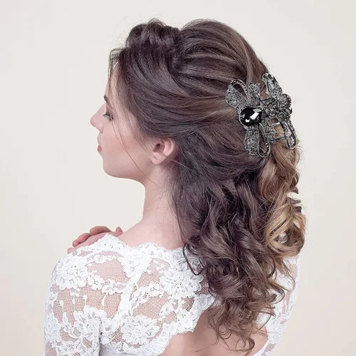 Miniatura 6 de Chuangdi 4 pinzas para el cabello con diamantes de imitación de cristal vintage, pinza de metal con diamantes de imitación brillantes con purpurina