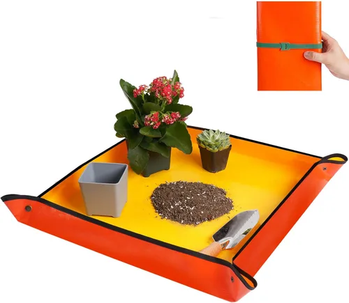 Miniatura 15 de Tapete grande de 39.5" x 31.5" para trasplante de plantas de interior, control de desorden en mesa, bandeja portátil para macetas de jardinero