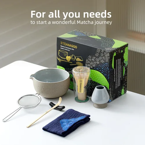 Miniatura 5 de TEANAGOO Juego de batidor de matcha, juego de 7 piezas, kit de matcha para ceremonia, juego de té matcha para hacer desayuno/café, juego de inicio
