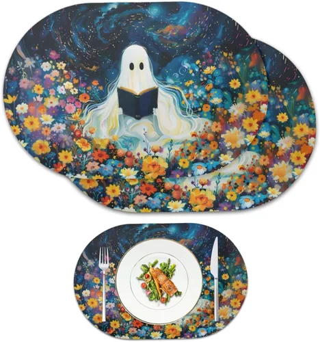 Miniatura 15 de Pumpkin Placemats Set of 4 Ghost Non Slip Washable Heat Resistant Place Mats 12x18 Inch Round Tablemats for Dining Kitchen Party Daily Table Decor