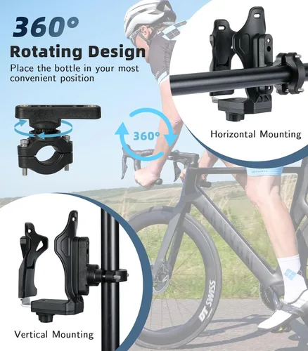 Miniatura 4 de MoKo Soporte para botella de agua para bicicleta, jaula ajustable para botella de agua de 1.9-3.6 pulgadas de diámetro, para manillar y marco, Negro