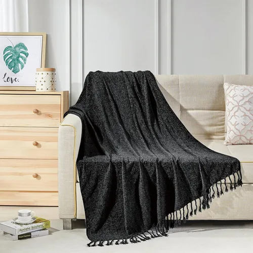 Miniatura 29 de Bourina - Manta de chenilla de punto, ligera, suave, acogedora, para cama, sofá, silla