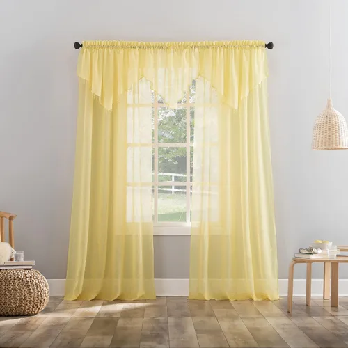 Miniatura 3 de No. 918 Erica - Juego de 3 cortinas de gasa triturada con cuentas transparentes con bolsillo para cortinero Amarillo