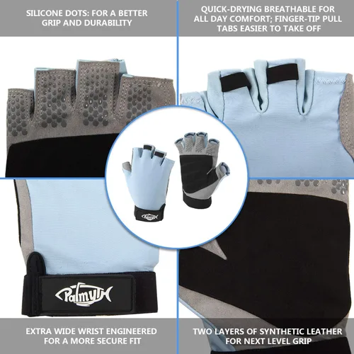 Miniatura 2 de Palmyth Guantes de pesca UV con protección solar, guante sin dedos para kayak, hombres y mujeres, UPF 50+ SPF para navegación, senderismo, remo