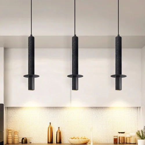 Miniatura 2 de Modern Simple Long Tube Pendant Lights, Mid Century Natural Stone Hanging Pendant Lamp with Metal Finish, 3000K Warm Light Chandelier for Dining