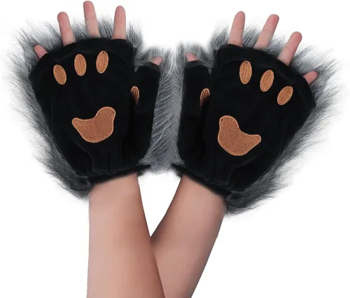 Miniatura 28 de Guantes de garra para disfraz de Halloween, medio dedo, lobo, oso, gato, guantes, guantes de piel sintética para mascarada, cosplay, utilería de mano