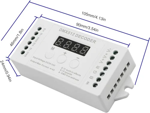 Miniatura 3 de AKEPO Mini decodificador de pantalla digital DMX de 4 canales, controlador DMX512 para luces LED RGBW DC9-24V 4A/CH con 15 efectos integrados