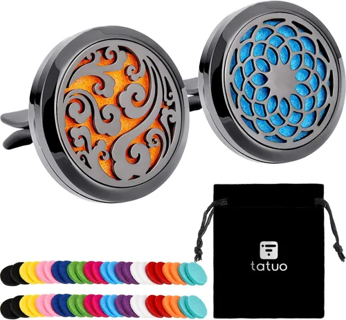 Tatuo 2 piezas 316l difusor de aceite esencial de aromaterapia para automóvil, ambientador, clip de ventilación con 48 almohadillas de fieltro,