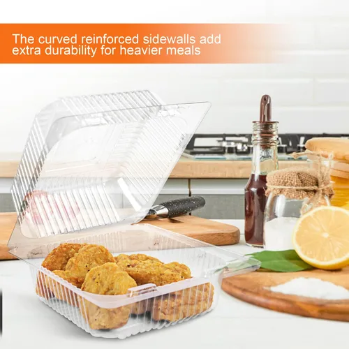 Miniatura 4 de 100 Piezas Recipientes de Plástico Transparente para Llevar, Recipiente Desechable Tipo Almeja para Postres con Tapa, para Ensaladas, Pasta