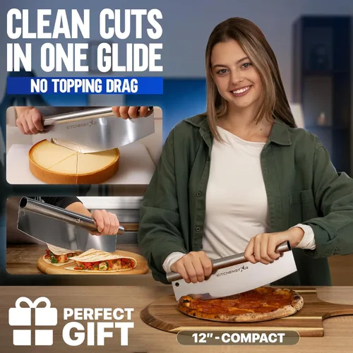 Miniatura 2 de KitchenStar Cortador de pizza de 12 pulgadas con cuchillo basculante - Cuchillo de acero inoxidable afilado, cubierta protectora, apto para Plateado