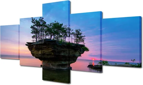 Miniatura 135 de TUMOVO Lienzo decorativo para pared de sala de estar, 5 paneles de naturaleza, Alaska, Estados Unidos, autopista alrededor de montañas, paisaje
